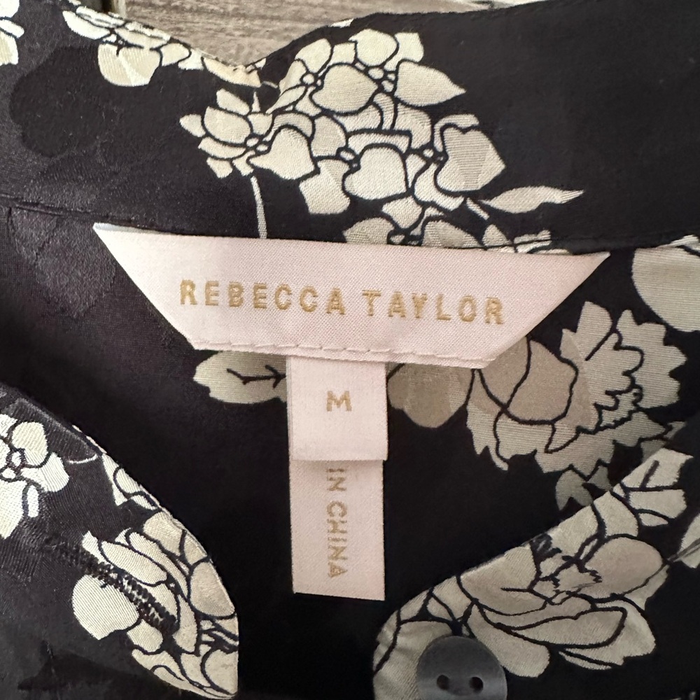 Rebecca Taylor Black and Cream Floral High Neck Dress